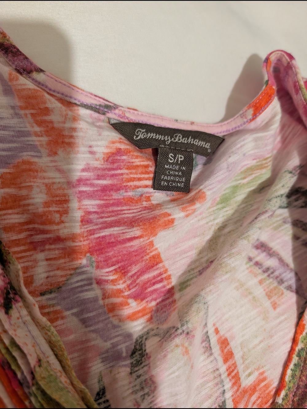 Tommy Bahama Floral Wrap-Front Sundress in Pink Orange Green - Picture 5 of 6